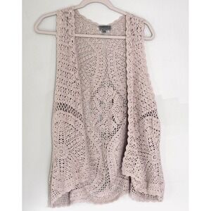 Joseph A Crochet Knit Vest Open Front Boho Beige Medium Indie Layering Western